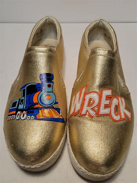 Circus Train Wreck tennis Shoes gold fabric flats si… - Gem