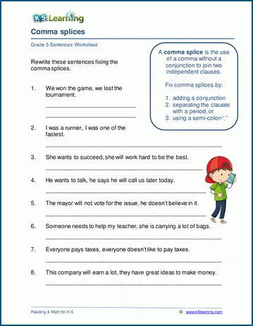 Comma splice worksheets | K5 Learning