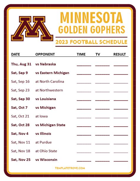 Printable Gopher Football Schedule