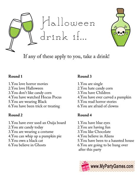 Free Printable Halloween Drink If Game for adults | Halloween drinks ...