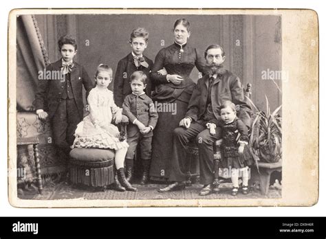 old family photo. parents with five children. nostalgic vintage picture ...