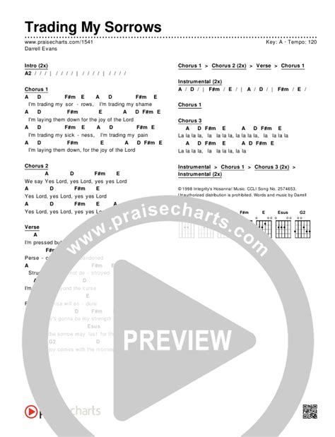 Trading My Sorrows Chords PDF (Darrell Evans) - PraiseCharts