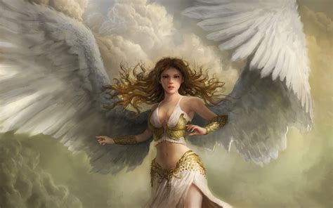 fantasy girl, angel, fantasy art, wings, long hair, artwork, redhead ...