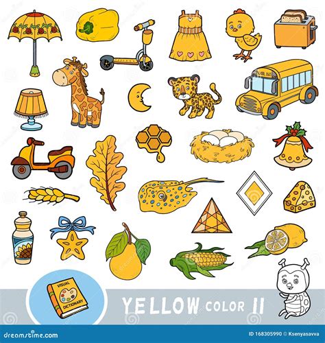 Colorful Set of Yellow Color Objects. Visual Dictionary for Children ...