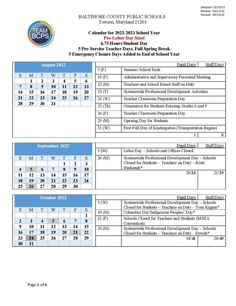 Baltimore County Public Schools Calendar Holidays 2022-2023