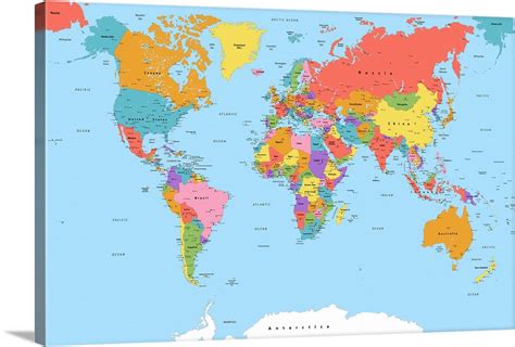 World Map - Color, Modern Text Wall Art, Canvas Prints, Framed Prints ...