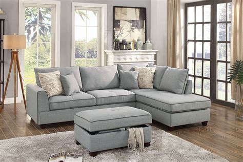 Light Grey Sectional with Storage Ottoman – Astar Furniture