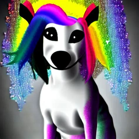 an emo dog with rainbow hair, sparkles, deviantart, | Stable Diffusion