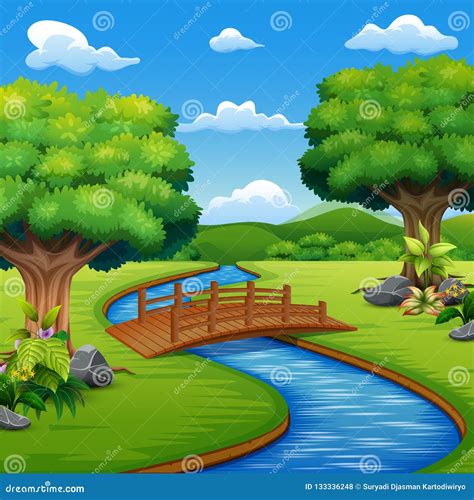 River Cartoons In The Middle Beautiful Natural Scenery | CartoonDealer ...