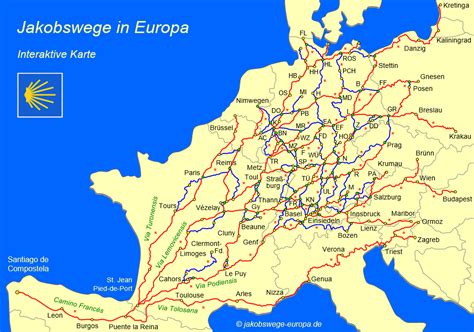 Die Karte der Jakobswege in Europa von Hans-Jörg Bahmüller | Jakobsweg ...