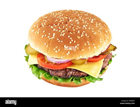 Classic cheeseburger isolated on white background. Top view Stock Photo ...