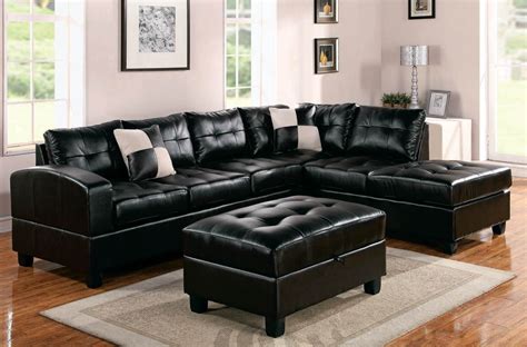 15 The Best Black Leather Sectionals with Ottoman