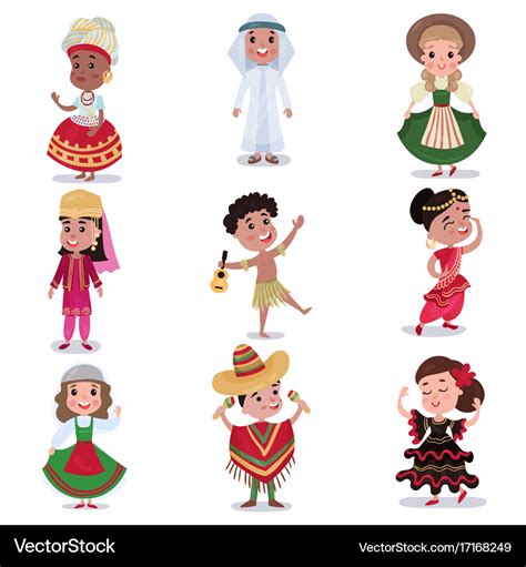 Kids in traditional clothes of different countries