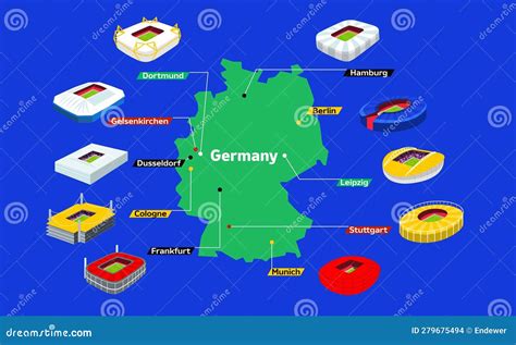 2024 Germany Football Stadium On Map. Set For Football Arenas. Soccer ...