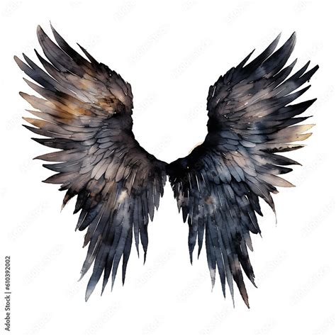 Gothic Black angel wings isolated on transparent background with ...