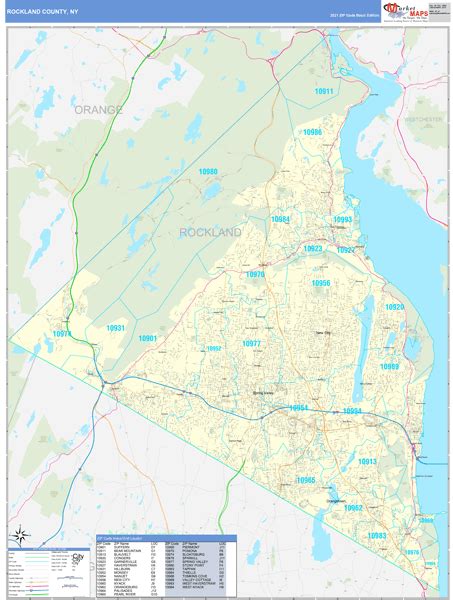 Rockland County, NY Wall Map Basic Style by MarketMAPS