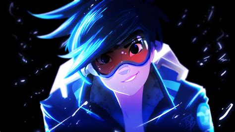 Wallpaper : video games, neon, anime, space, sky, black hair, Tracer ...