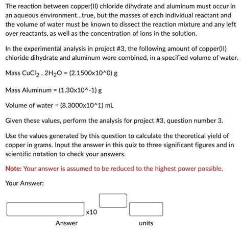 Solved The reaction between copper(II) chloride dihydrate | Chegg.com