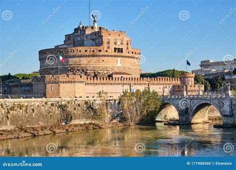 The Castel Sant Angelo and the Sant Angelo Bridge Stock Photo - Image ...