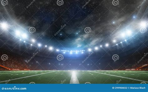 Football Field Illuminated by Stadium Lights Stock Illustration ...