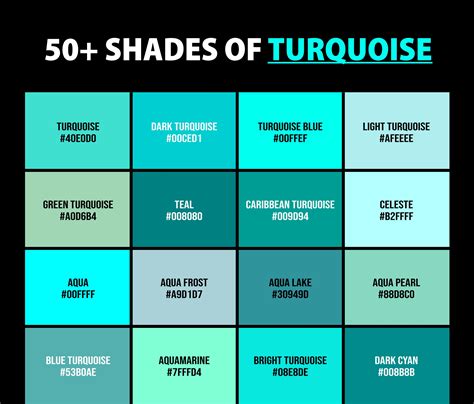 50+ Shades of Turquoise Color (Names, HEX, RGB & CMYK Codes ...