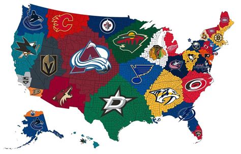 A Map of the Closest NHL Teams to Each US County. | Nhl, Hockey teams, Map