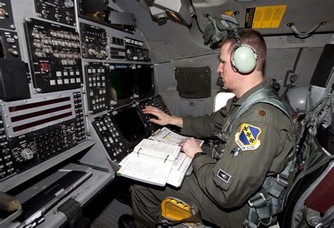 The view of the aft cockpit in a B-1 Bomber while the crew conducts pre ...