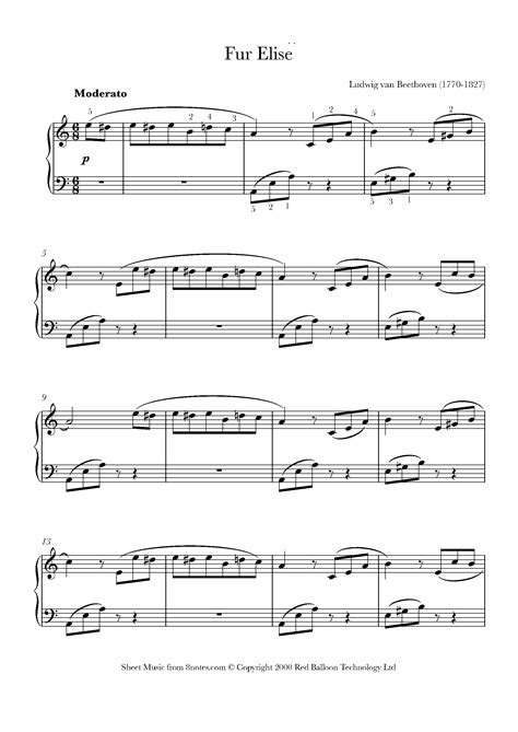 Ludwig Van Beethoven Fur Elise Sheet Music Notes, Chords Download ...