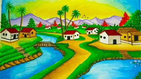 Beautiful Village Drawing Scenery - Beautiful village scenery drawing ...