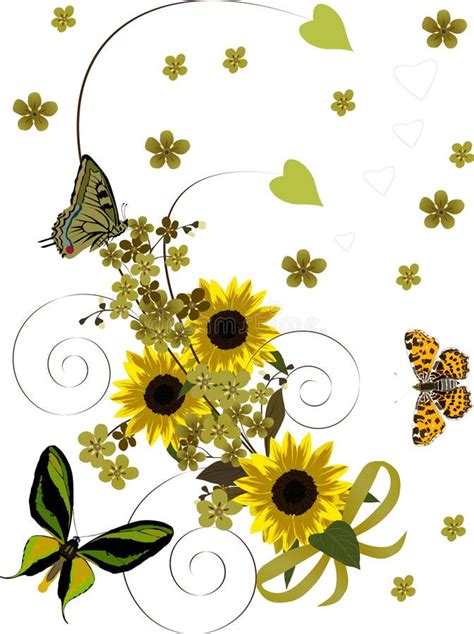 Pattern with Yellow Sunflowers and Butterflies Stock Vector ...