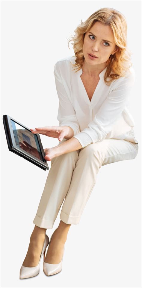 Office Businesswoman With Tablet - Business Woman Sitting Png ...