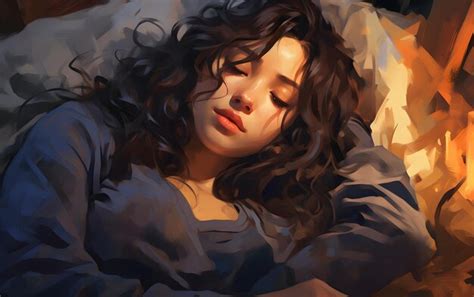 Premium AI Image | young woman sleeping on her bed digital painting