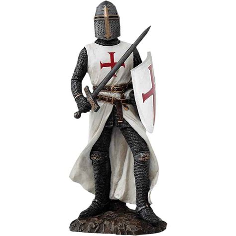 Crusader Knight with Sword and Shield Statue