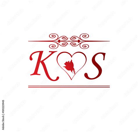 KS love initial with red heart and rose Stock ベクター | Adobe Stock