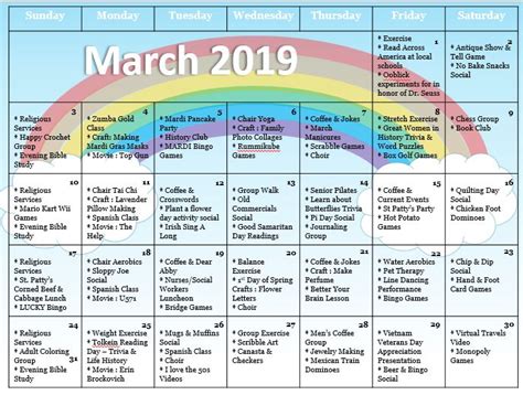 March Senior Activities Calendar - | Senior activities, Senior living ...