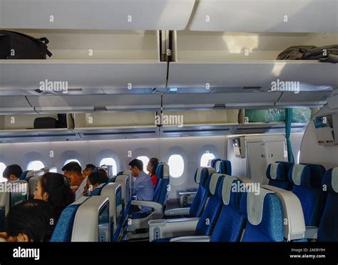 Saigon, Vietnam - May 22, 2019. Interior of a Vietnam Airlines Airbus ...