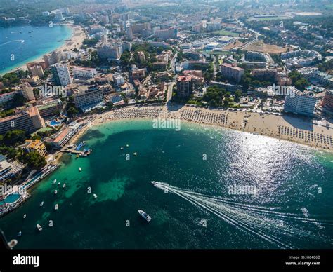 Spain, Mallorca, Palma de Mallorca, Aerial view, beaches and hotels ...