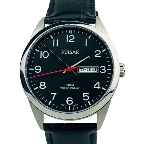 Pulsar Classic Quartz Silver Stainless Steel Black Leather Men's Watch