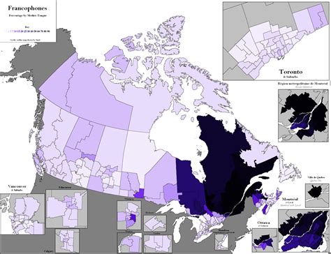 Map of native French speakers in Canada by municipality [2500x1923] : r ...