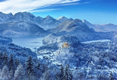 Germany southern Bavaria castle Hohenschwangau Hohenswangau winter snow ...