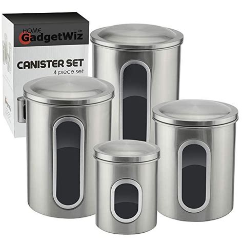 Stainless Steel Kitchen Canister Set with Window - Brushed Stainless ...