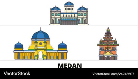 Indonesia medan flat landmarks Royalty Free Vector Image