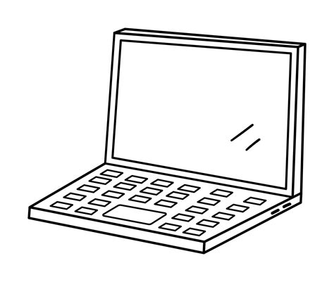 Vector black and white laptop illustration. Contour back to school ...