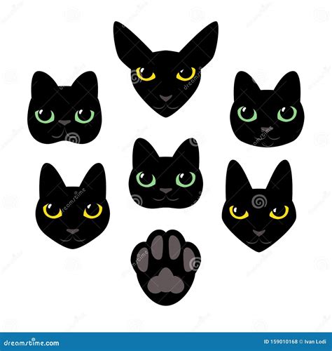 Black Cat Face Types Collection. Stock Illustration - Illustration of ...