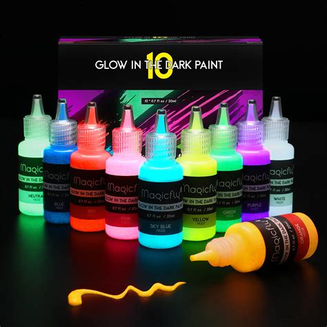 Buy MagicflyAcrylic Glow in The Dark Paint, 10 Bright Colours Liquid ...