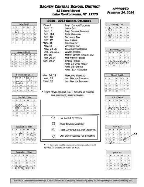 Board approves 2016-2017 Sachem calendar | Sachem Report