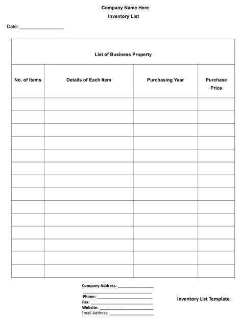 Inventory Log Sheet Printable