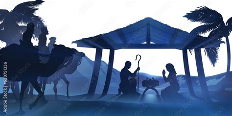 Nativity Scene With Three Wise Men Stock Illustration | Adobe Stock