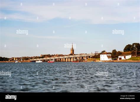 Landscape image from Montrose basin of the railway bridge with road ...