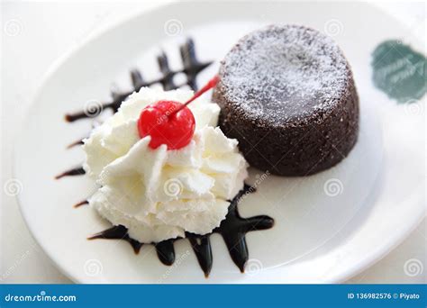 Chocolate Lava Cake with Ice Cream Stock Photo - Image of buffet, gooey ...